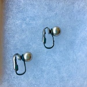 Vintage Japan Silvery-White Faux Pearl Clip-On Earrings
